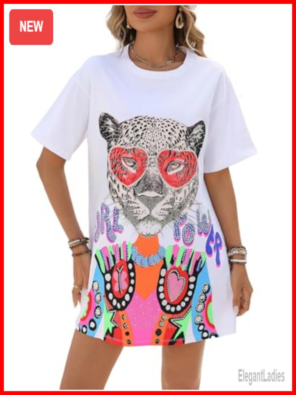 Women's Sequined Graphic Tee Crew Neck Sparkly Top